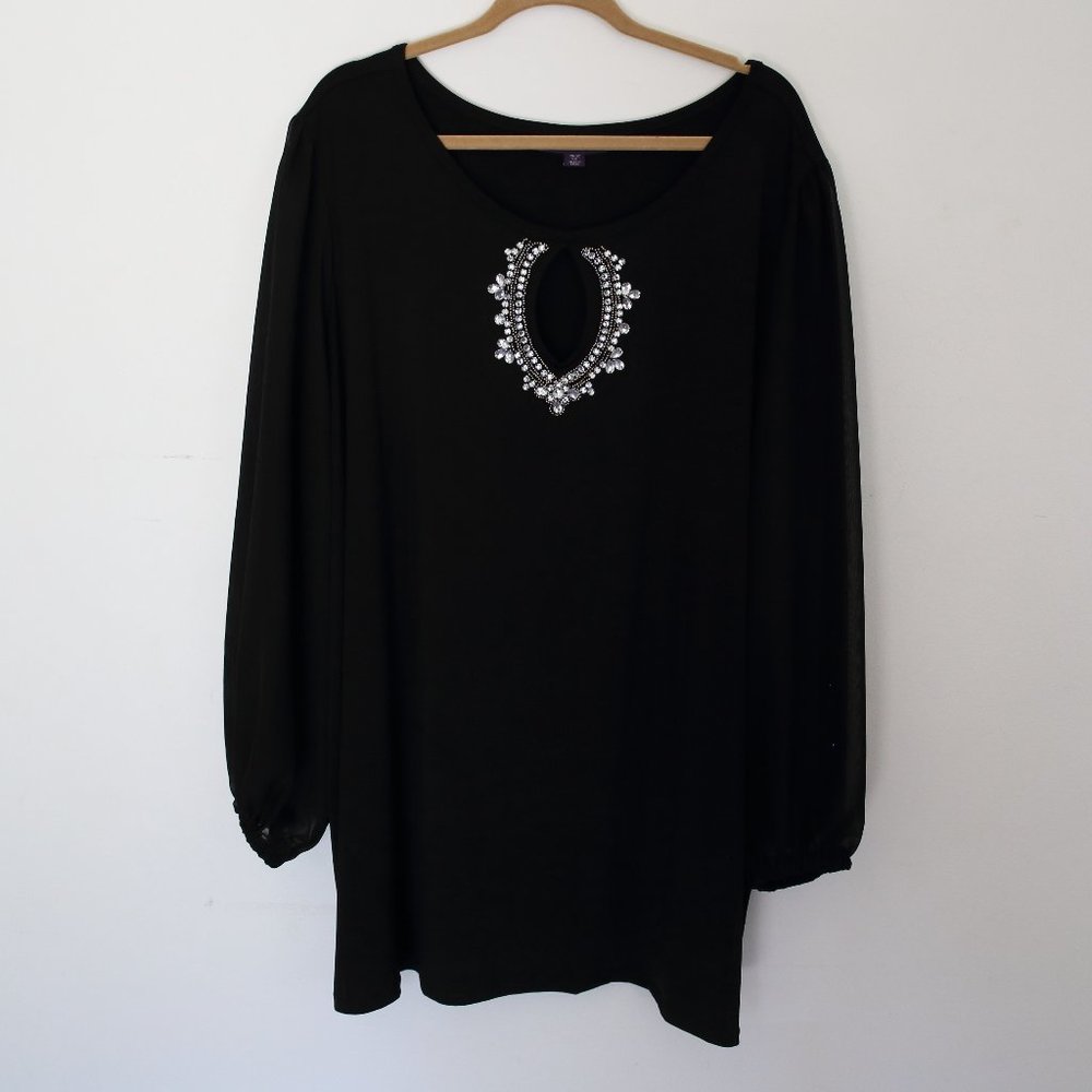 Roamans black formal wear blouse with rhinestones